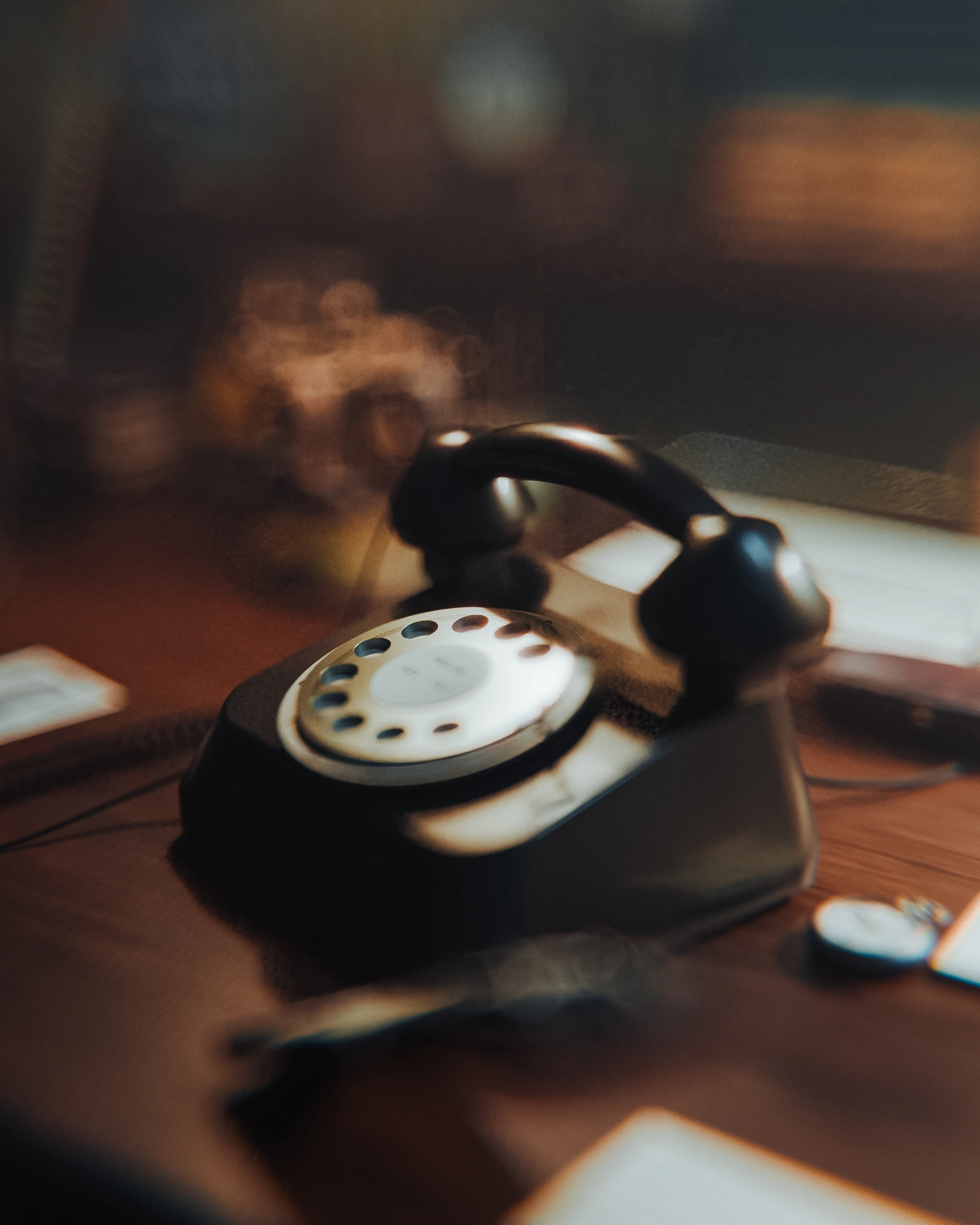 Rotary telephone with Vintage Bubble, depth of field, finishing and final color grade